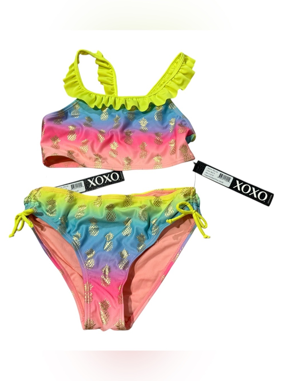 XOXO Pineapple Ruffle Detail Bikini Size Large 12/14 NWT